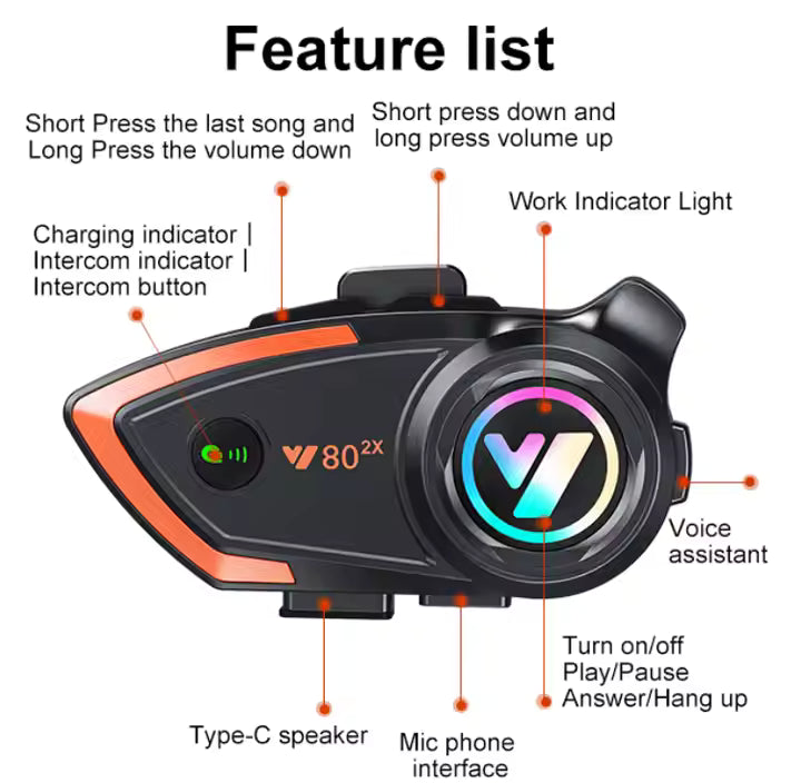 Motech Y80 2X Intercom  Headset for 2Riders